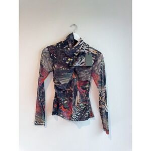 AllSaints, Tia Gene Print Mesh Turtleneck Top - NWT-Small